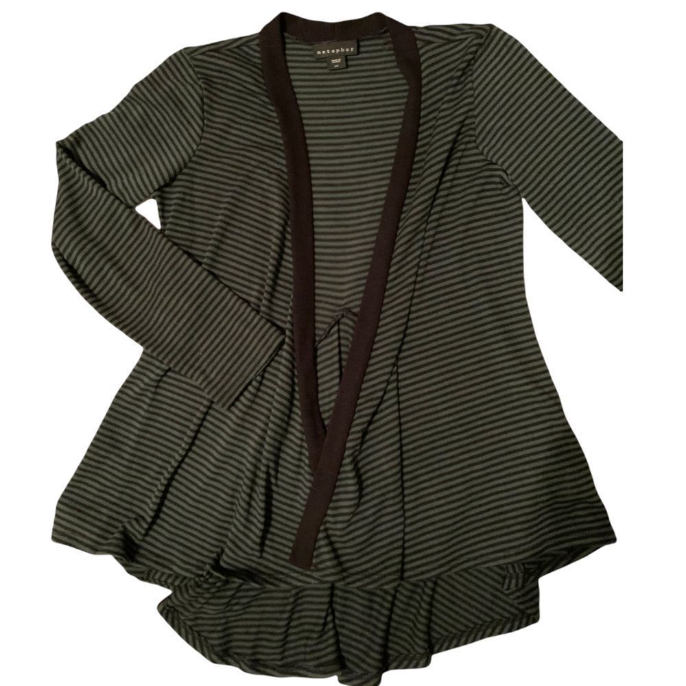 Metaphor Olive/Black Striped Open Front Cardigan S (H-012)